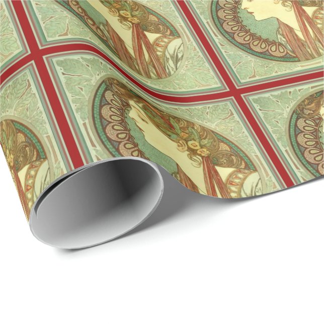 Frauen-Lorbeer-Kunst Nouveau Alphonse Mucha Geschenkpapier (Rolleneckpunkt)