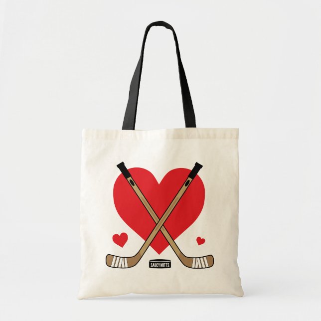 Frauen-Mädchen-Liebe Heart Hockey Sticks Tragetasche (Vorne)