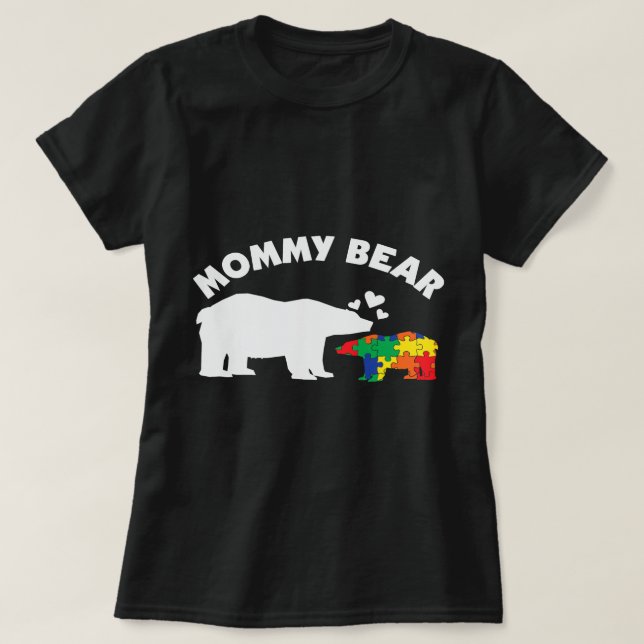 Frauen Mama Bären Puzzle Stücke Autismus Bewusstse T-Shirt (Design vorne)