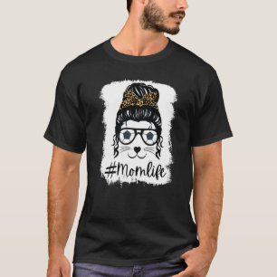 Frauen Mama Leben Messy Bun Fußball geblasene Mütt T-Shirt