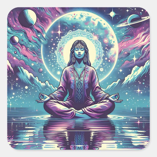 Frauen meditieren Spirituelle Kunst Quadratischer Aufkleber (Vorderseite)