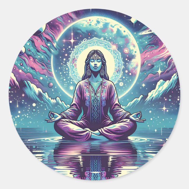 Frauen meditieren Spirituelle Kunst Runder Aufkleber (Vorderseite)