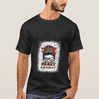 Frauen Merry Grandma Xmas Frau Messy Bun Mama Holi T-Shirt
