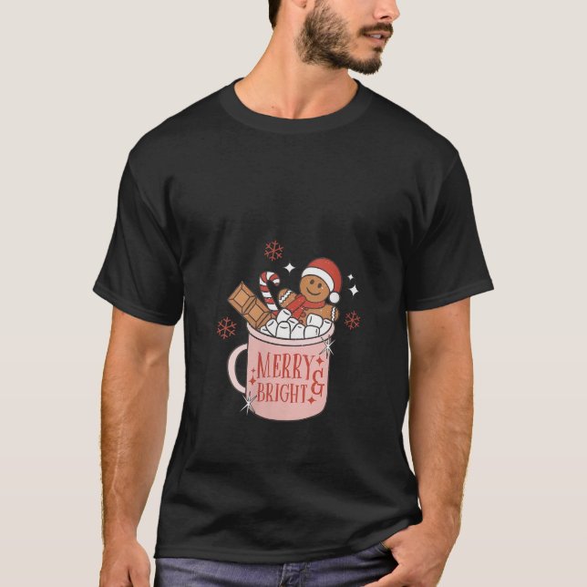 Frauen Merry und Bright Gingerbread Hat Santa Hot T-Shirt (Vorderseite)