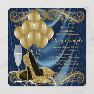 Frauen Midnight Blue und Gold Birthday Party Glam Einladung