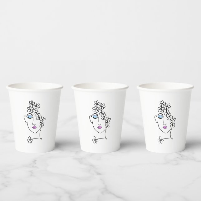 Frauen mit Blume Linie Art Pappbecher (Multi)