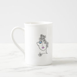 Frauen mit Blume Linie Art Prozellantasse