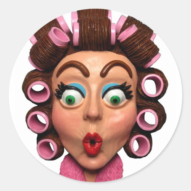 Frauen mit Curlers Runder Aufkleber (Vorderseite)