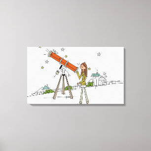 Frauen mit einem Astronomie-Teleskop Leinwanddruck