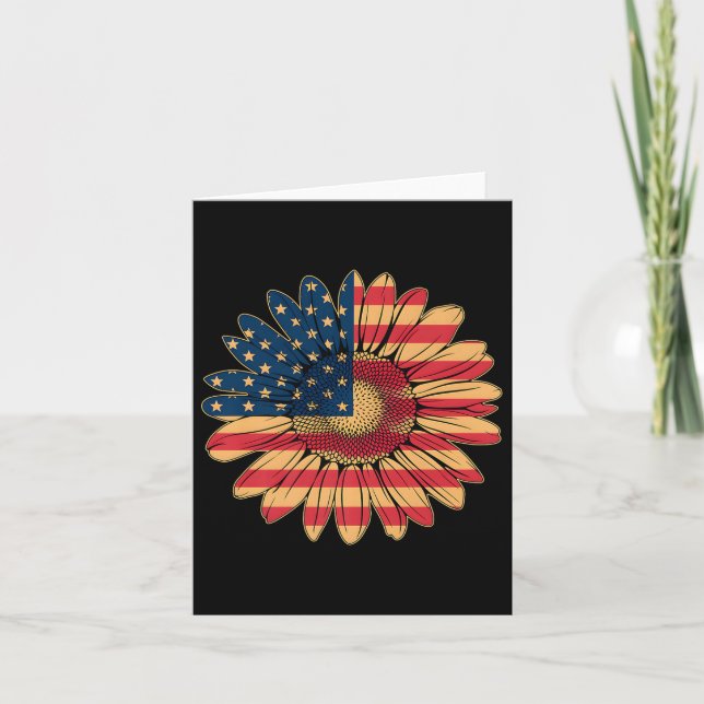 Frauen mit Lässiger Blume - Amerikanische Flaggen  Karte (Vorderseite)