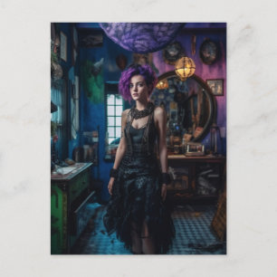 Frauen mit Lila Haar im Kostümladen Postkarte