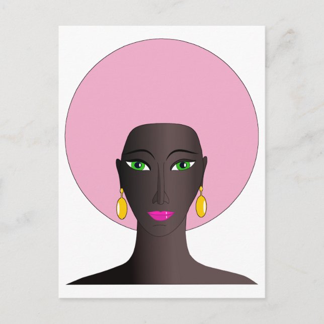 Frauen mit rosa Afro und grünem Auge Abstrakte Kun Postkarte (Vorderseite)
