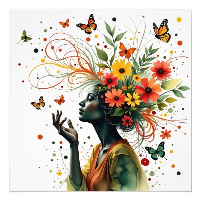 Frauen mit Schmetterlingen und Blume (2 von 4) Fotodruck (Vorne)