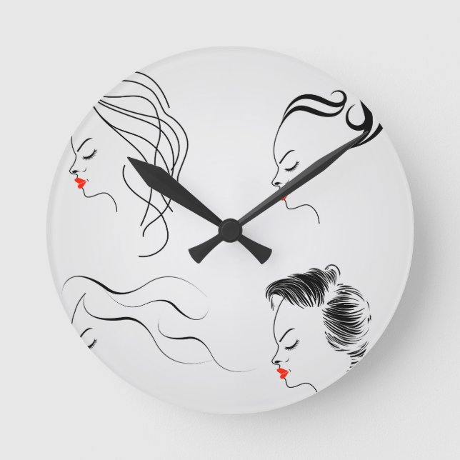 Frauen mit verschiedenen Frisuren Runde Wanduhr (Vorderseite)