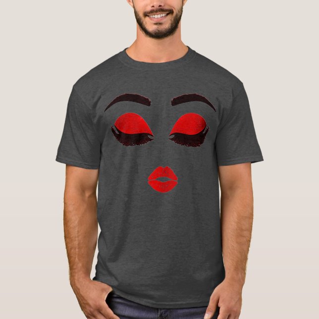 Frauen MUA Niedliche Gesicht Red Lip Print Eyelash T-Shirt (Vorderseite)