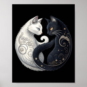 Frauen Mystisches Yin Yang Katze Symbol Schwarz We Poster