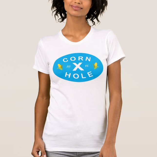 Frauen / Neck Entspanntes blaues Loch T-Shirt (Vorderseite)