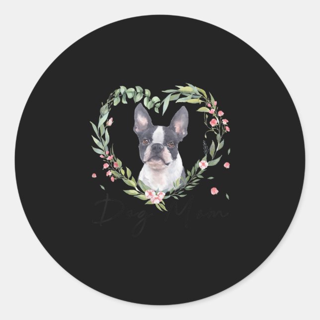 Frauen Niedlich Boston Terrier Mama Blume Dog Love Runder Aufkleber (Vorderseite)