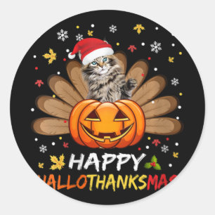 Frauen Niedlich Cat Happy Hallothanksmas Halloween Runder Aufkleber