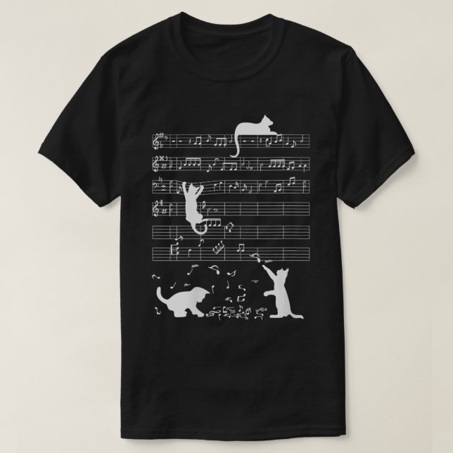 Frauen Niedlich Cat Kitty Playing Musiknote Clef M T-Shirt (Design vorne)
