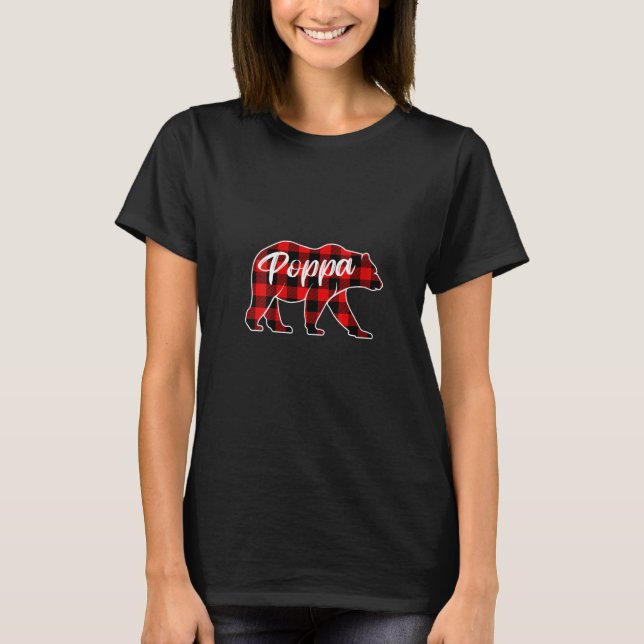 Frauen Niedlich Poppa Bär Rot Kariert Weihnachten  T-Shirt (Vorderseite)