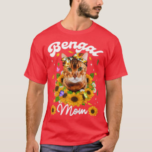Frauen Niedliche Bengalische Cat Mama Sonnenblumen T-Shirt