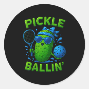 Frauen Pickle Ballin süße Pickle Ball, lustig blau Runder Aufkleber