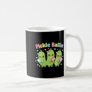 Frauen-Pickleballin süße Cartoon-Pickleball mit Kaffeetasse
