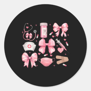 Frauen Pink Retro Krankenpflege Coquette Pink Bow  Runder Aufkleber