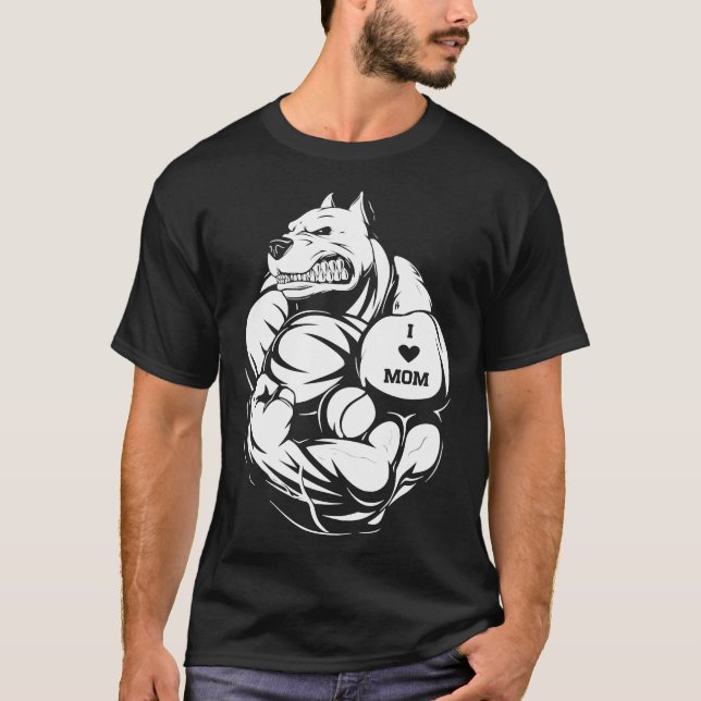 Frauen Pit Bull Hund Tattoo I Liebe Mama T-Shirt (Vorderseite)