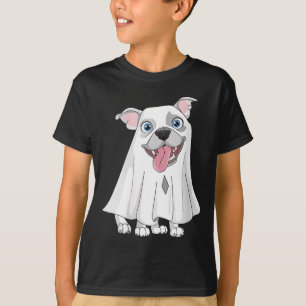 Frauen Pitbull Hund trägt ein weißes Gespensterkos T-Shirt