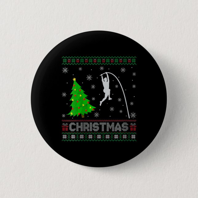 Frauen Pole Vault Xmas Tree Lighting Ugly Christma Button (Vorderseite)