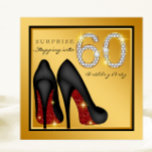 Frauen Red Black Gold Überraschung 60. Geburtstags Einladung<br><div class="desc">Herrliche Rot und Gold High Heel Schuh überraschen 60. Geburtstag Einladung. Diese elegante Rot-Gold-Überraschung 60. Geburtstagsfeier Einladung ist leicht für Ihre Veranstaltung angepasst.</div>
