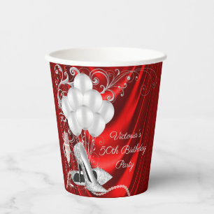 Frauen Red Silver Birthday Party Paper Cups Pappbecher