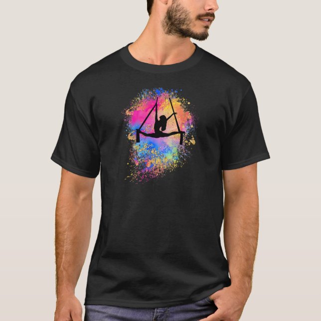 Frauen Regenbogen Luft Yoga Silhouette Seide Dan T-Shirt (Vorderseite)