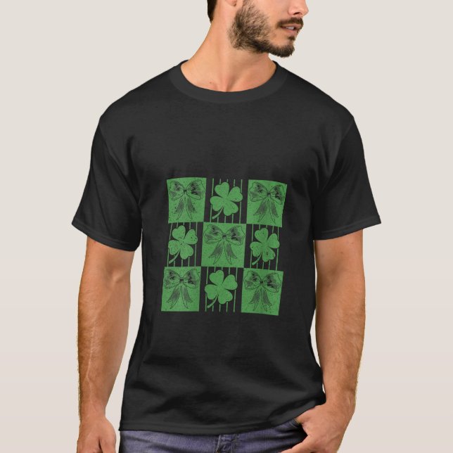 Frauen Retro Checkered St Patrick s Day Coquette B T-Shirt (Vorderseite)