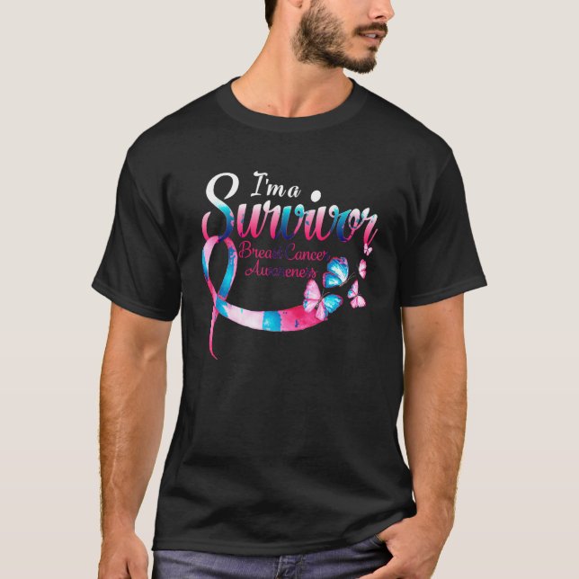 Frauen rosa Schmetterling im Überleben von Brustkr T-Shirt (Vorderseite)