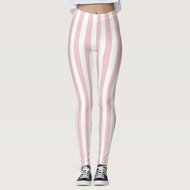 Frauen rosa und weiße Streifen-Leggings Leggings (Vorderseite)