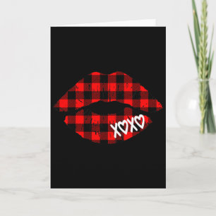 Frauen Roter Buffalo Karo Lippen T-Shirt Valentins Karte