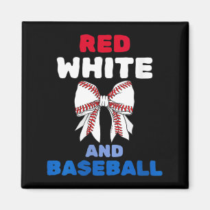 Frauen rotes weißes und Baseball Coquette-Schleife Magnet
