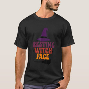 Frauen Ruhendes Hexengesicht Besenstock Gruselpart T-Shirt