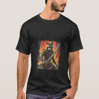 Frauen Samurai Waschbär Japanische Sumi e Kunst Ka T-Shirt