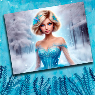 Frauen schnee helle magische Fantasie elegant Postkarte