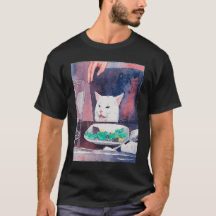 Frauen schreien beim Abendessen Katzenmeme feuchte T-Shirt