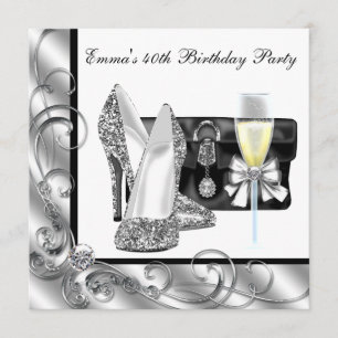 Frauen Schwarz und Weiß 40. Geburtstag Party Einladung