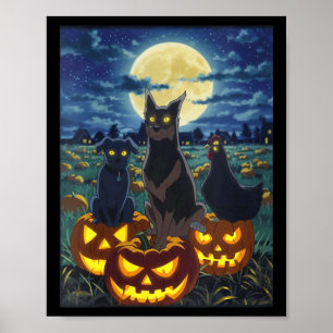 Frauen schwarze Katze Hund Huhn Halloween Kürbis Poster