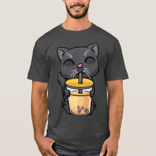 Frauen schwarze Katze Kawaii Trinkblase Tee Milch
