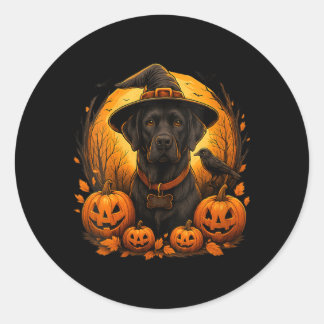 Frauen Schwarzer Lab Halloween Hexenhut Labrador H Runder Aufkleber
