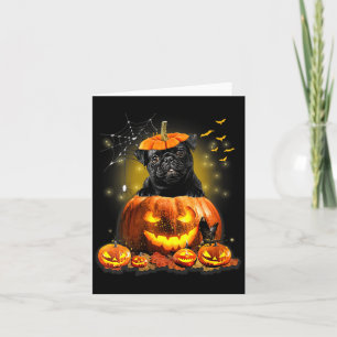 Frauen Schwarzer Pug Gruseliger Halloween-Kürbis-H Karte