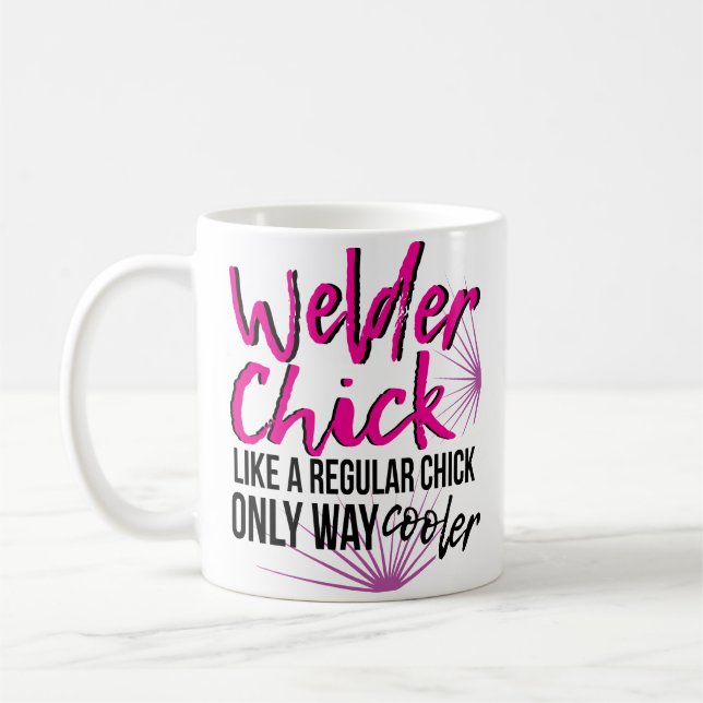 Frauen-Schweißer-Weisen-cooleres lustiges Kaffeetasse (Links)